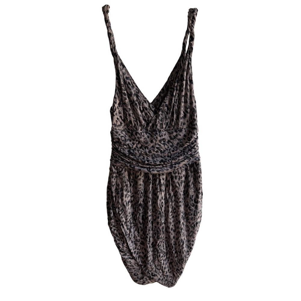 Guess Leopard Print Ruched Mini Dress Jet Black Y2K Womens S NEW